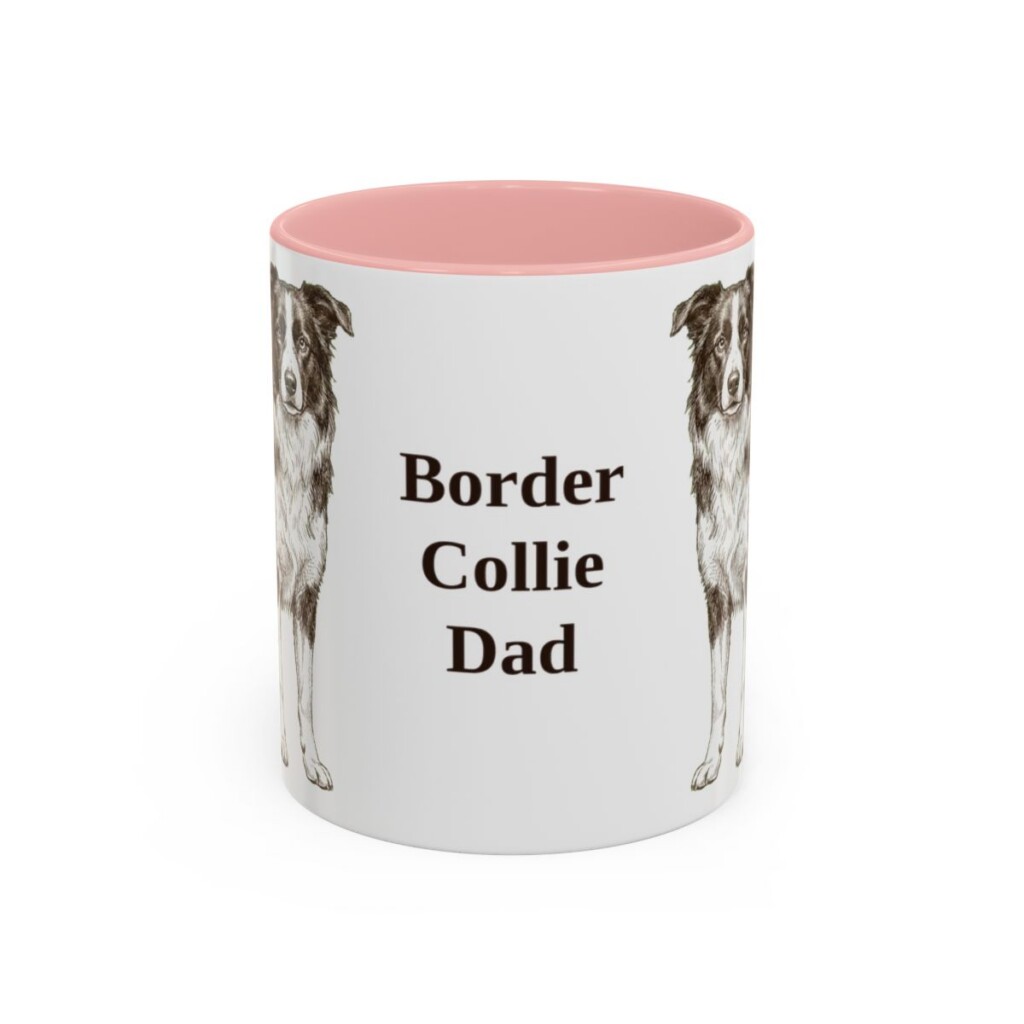 11oz Border Collie Dog Dad Mug, Pink, front view