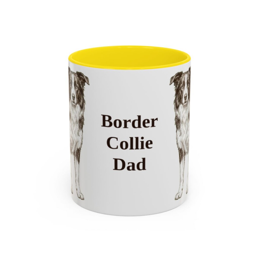 11oz Border Collie Dog Dad Mug, Yellow, front view