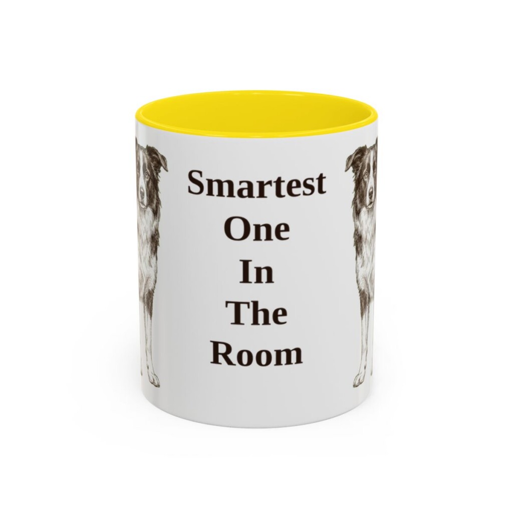 11oz Funny Border Collie Mug, Yellow, front view