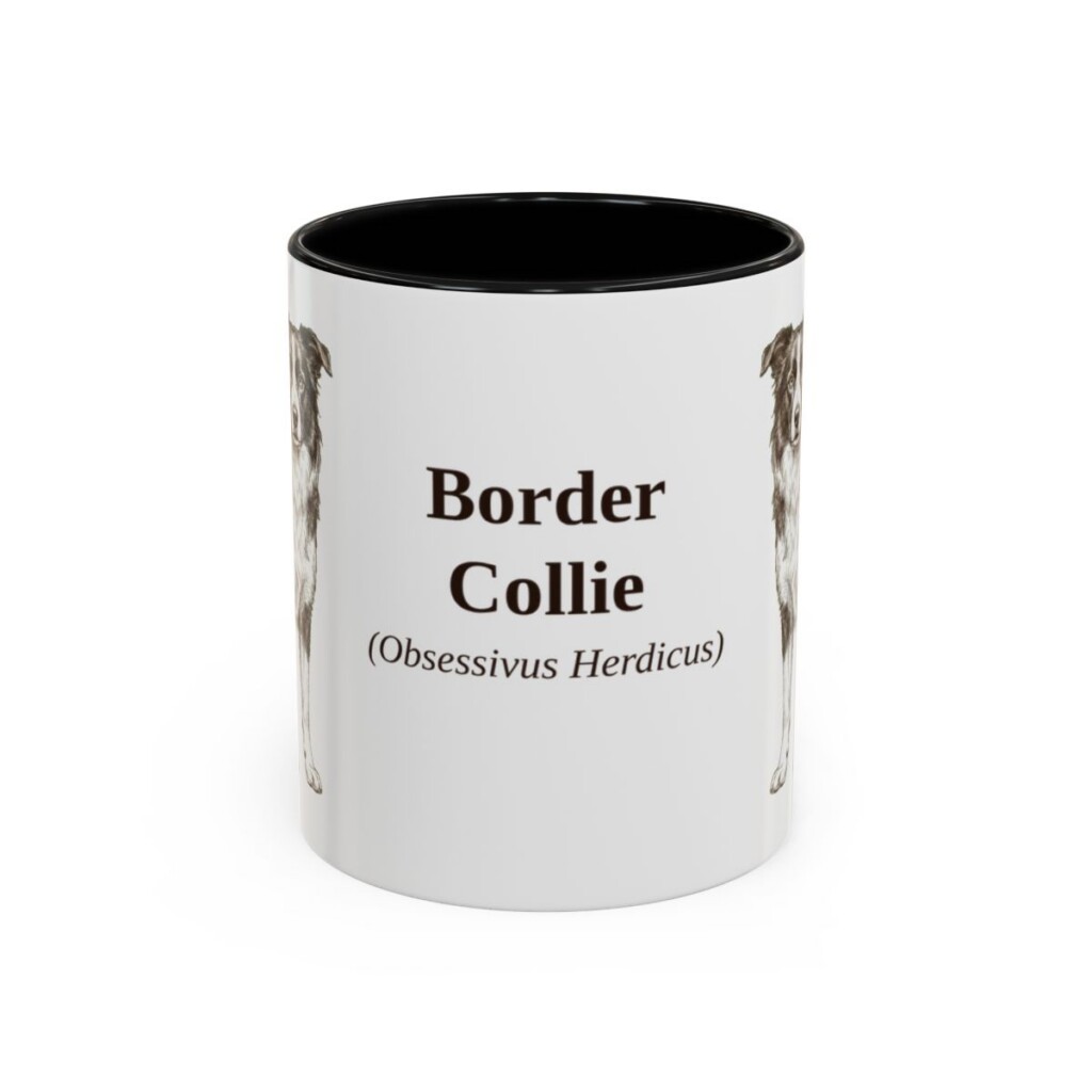 11oz Border Collie Latin Mug, Black, front view