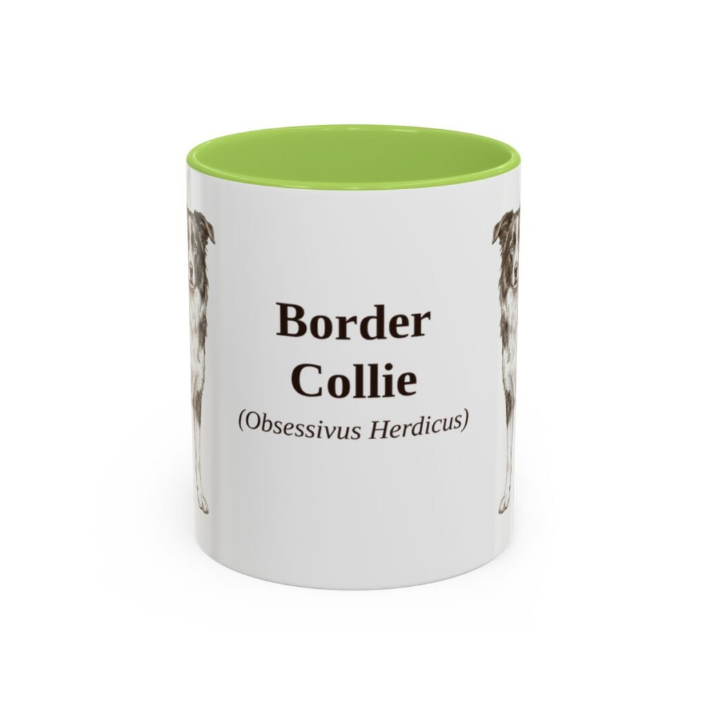 11oz Border Collie Latin Mug, Light Green, front view