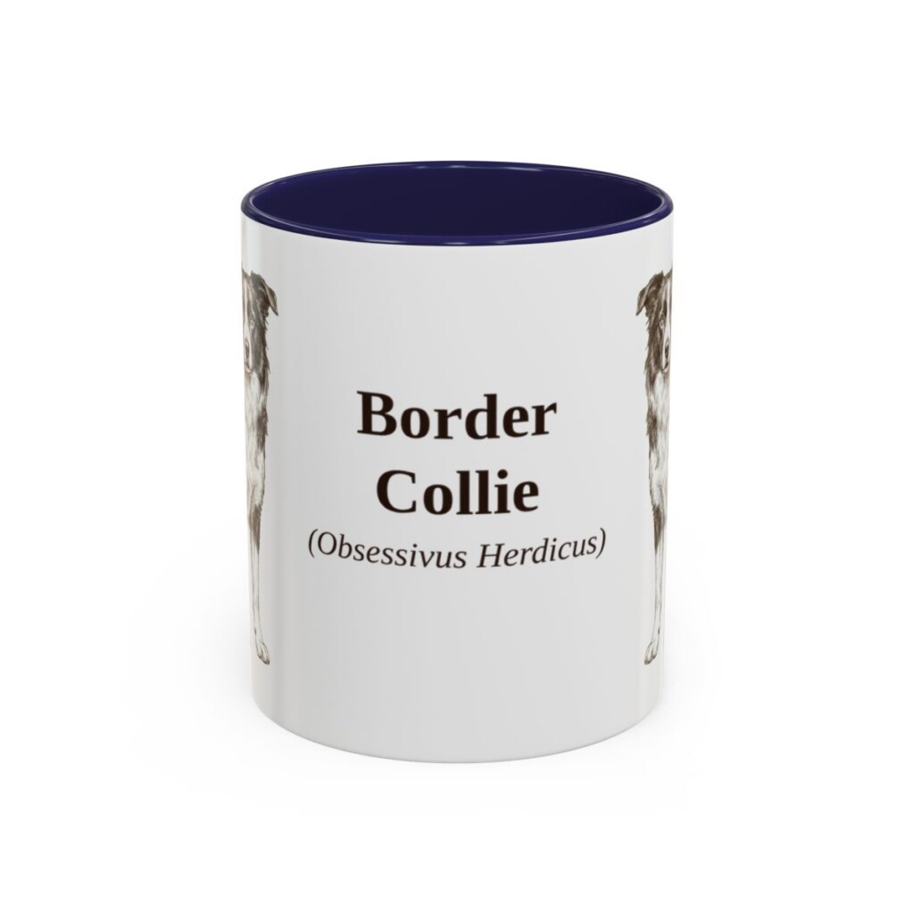 11oz Border Collie Latin Mug, Navy, front view