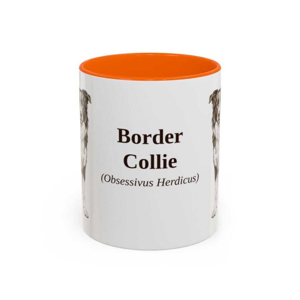 11oz Border Collie Latin Mug, Orange, front view
