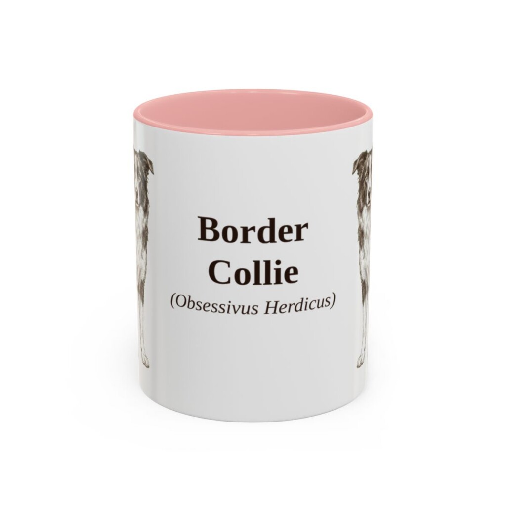 11oz Border Collie Latin Mug, Pink, front view