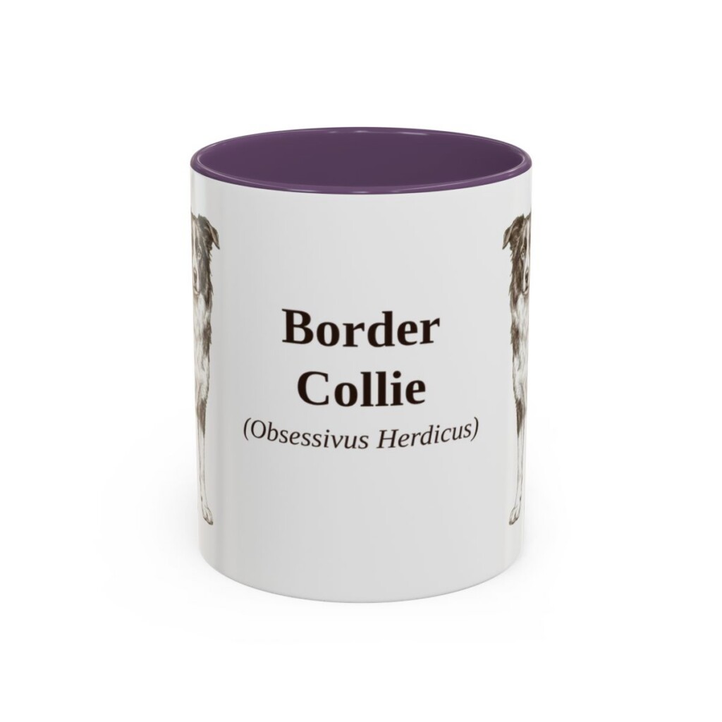 11oz Border Collie Latin Mug, Purple, front view