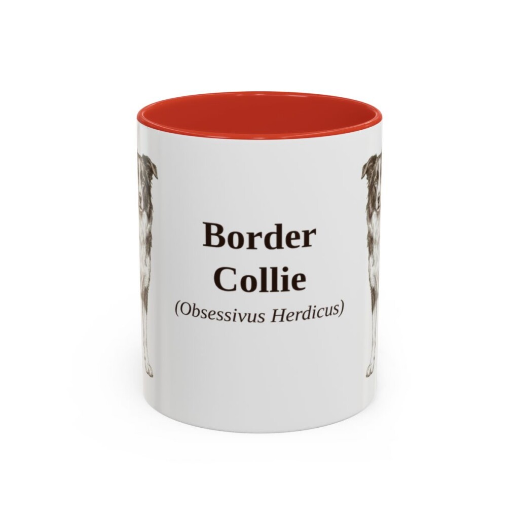 11oz Border Collie Latin Mug, Red, front view