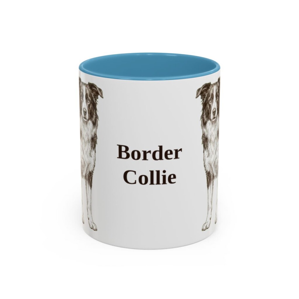 11oz Border Collie Mug, Light Blue, front view