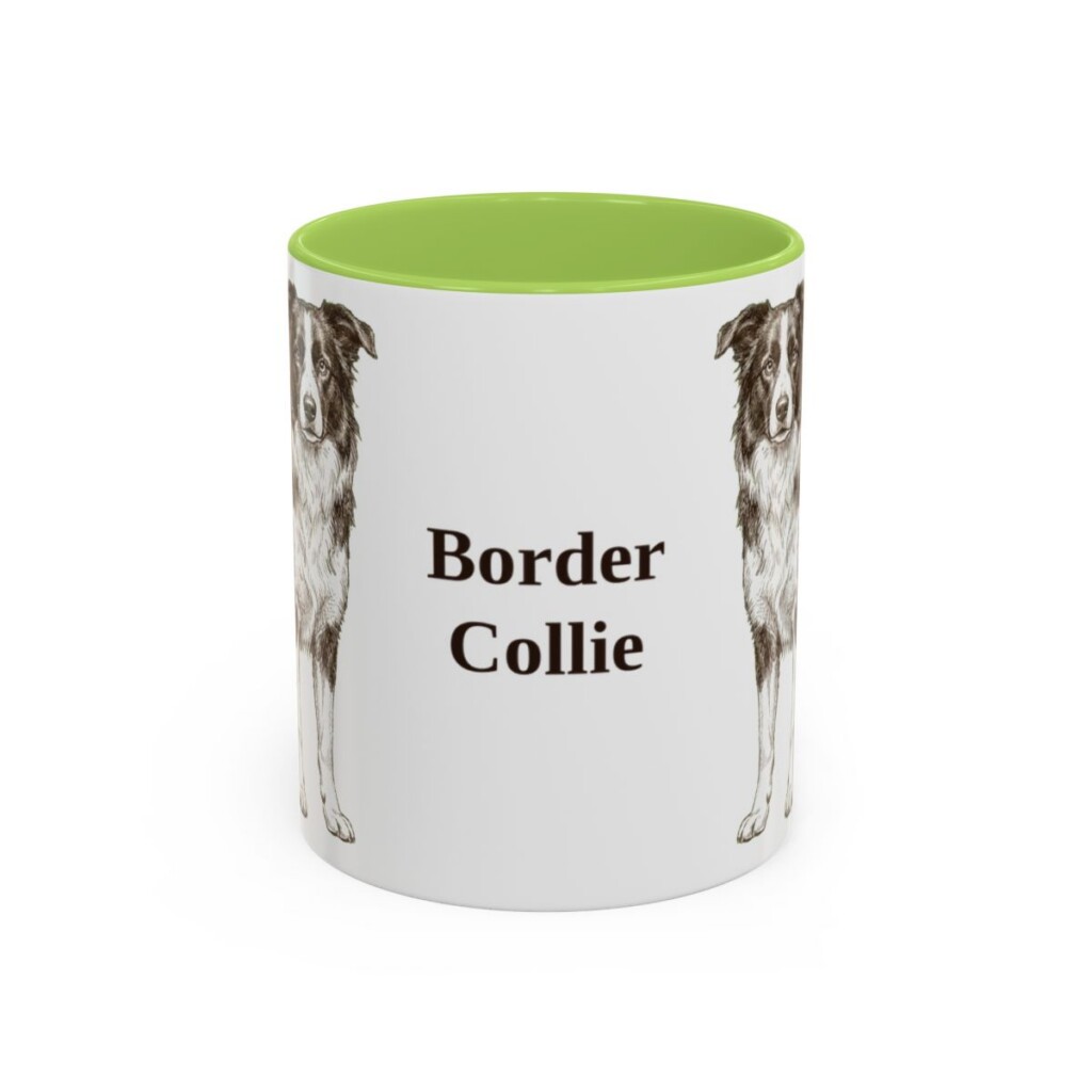 11oz Border Collie Mug, Light Green, front view