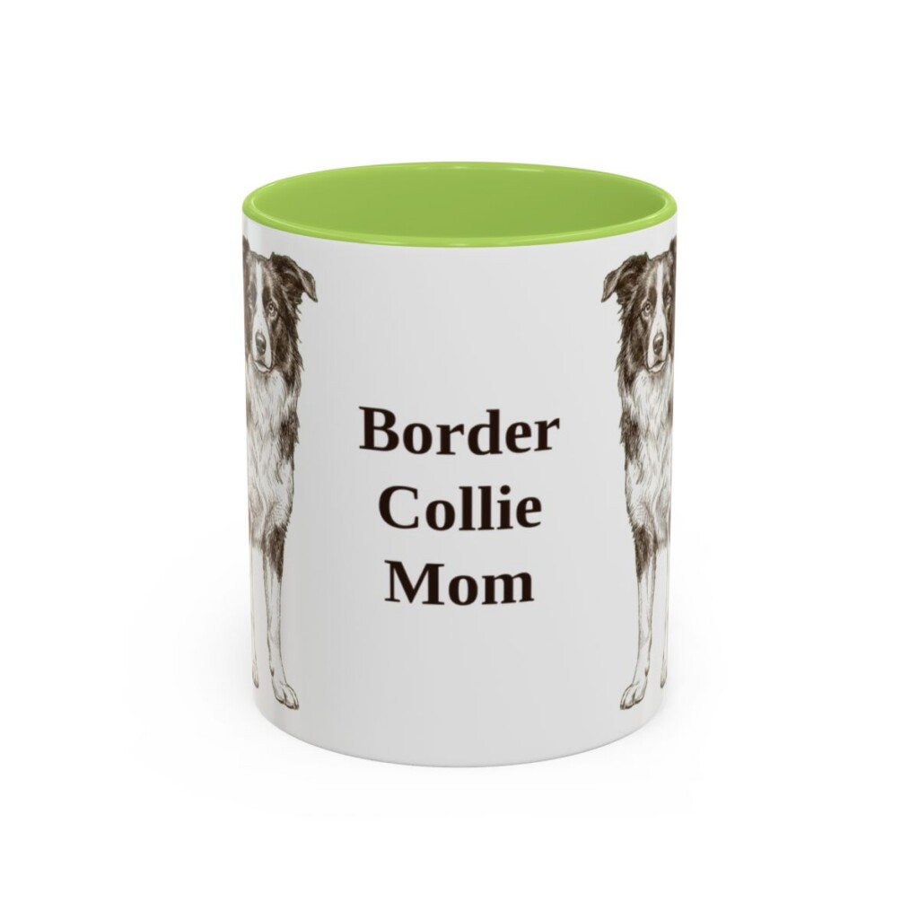 11oz Border Collie Dog Mom Mug, Light Green, front view