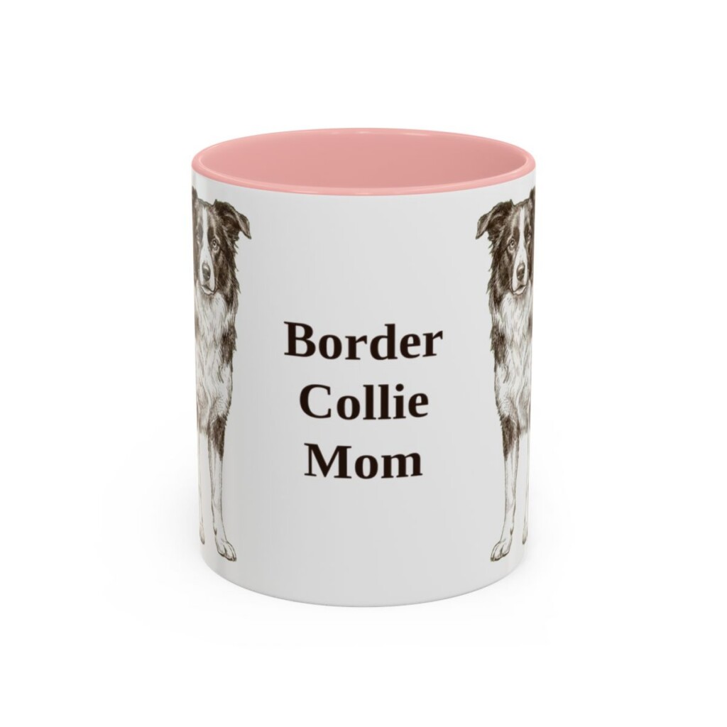 11oz Border Collie Dog Mom Mug, Pink, front view