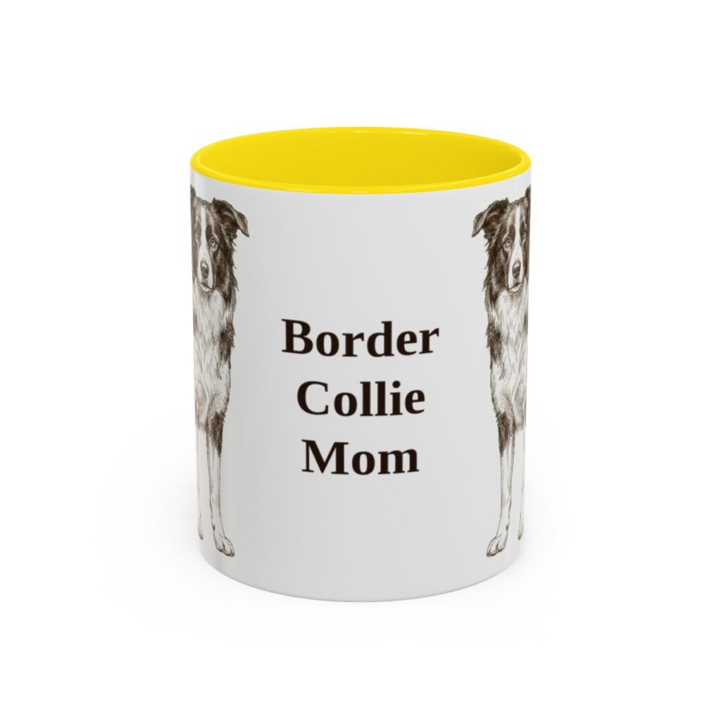 11oz Border Collie Dog Mom Mug, Yellow, front view