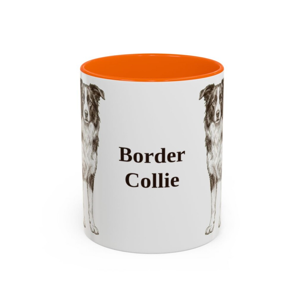 11oz Border Collie Mug, Orange, front view