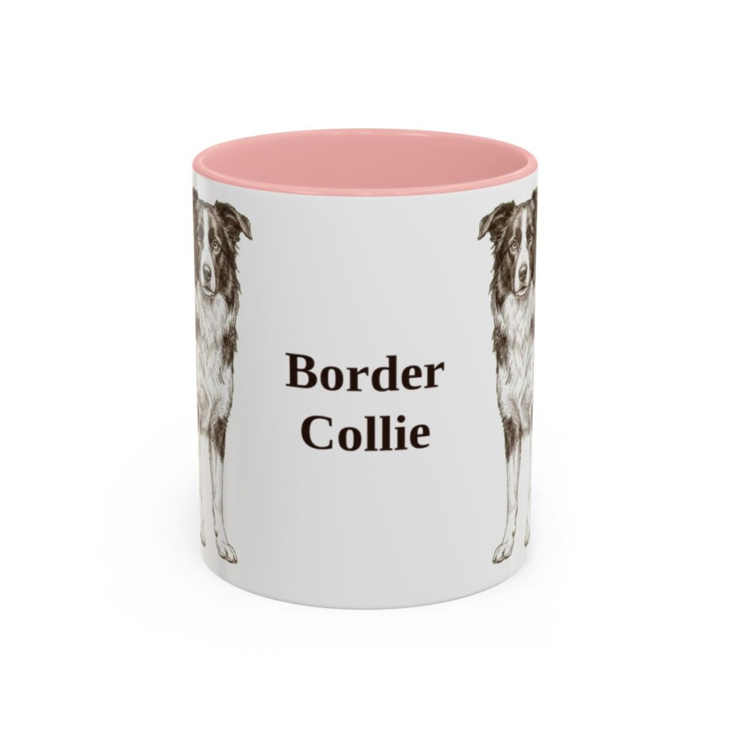 11oz Border Collie Mug, Pink, front view