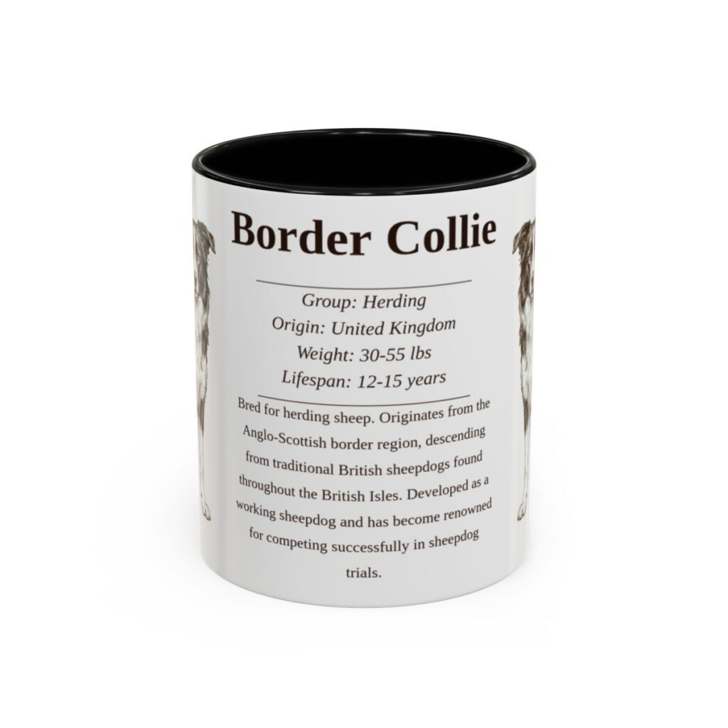 11oz Border Collie Mug, Black, front view