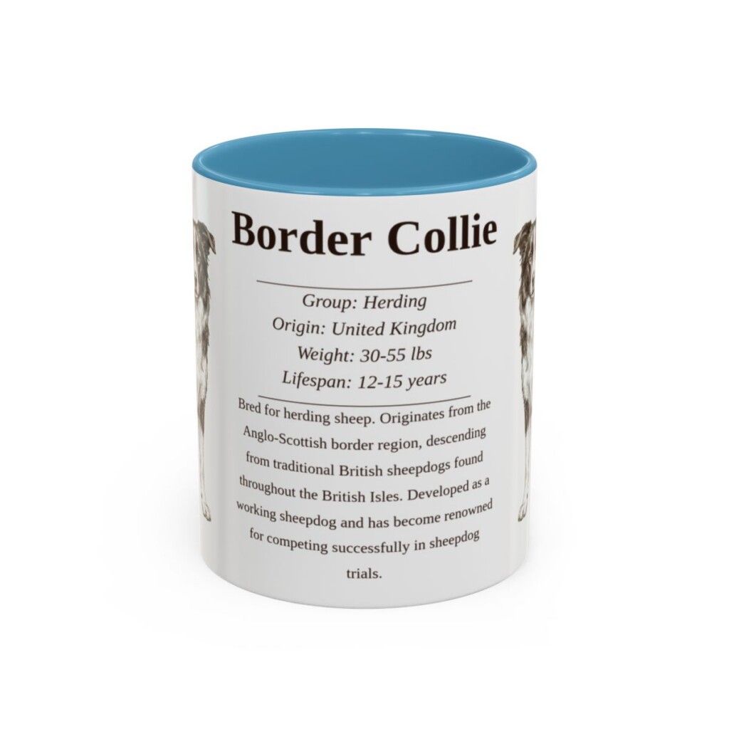 11oz Border Collie Mug, Light Blue, front view