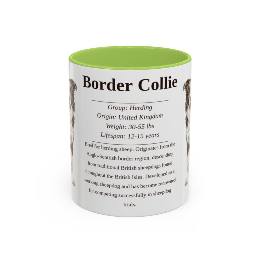 11oz Border Collie Mug, Light Green, front view