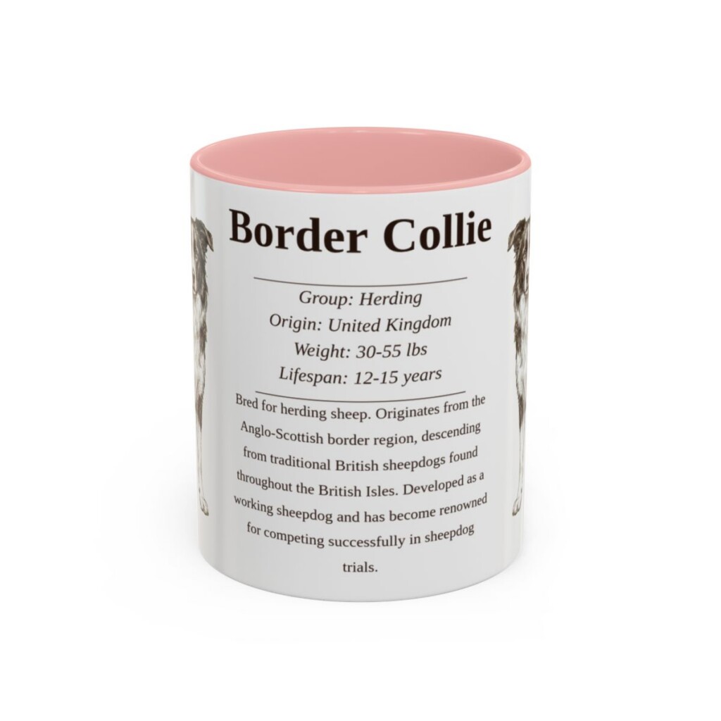 11oz Border Collie Mug, Pink, front view