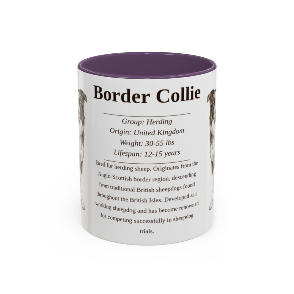 11oz Border Collie Mug, Purple, front view