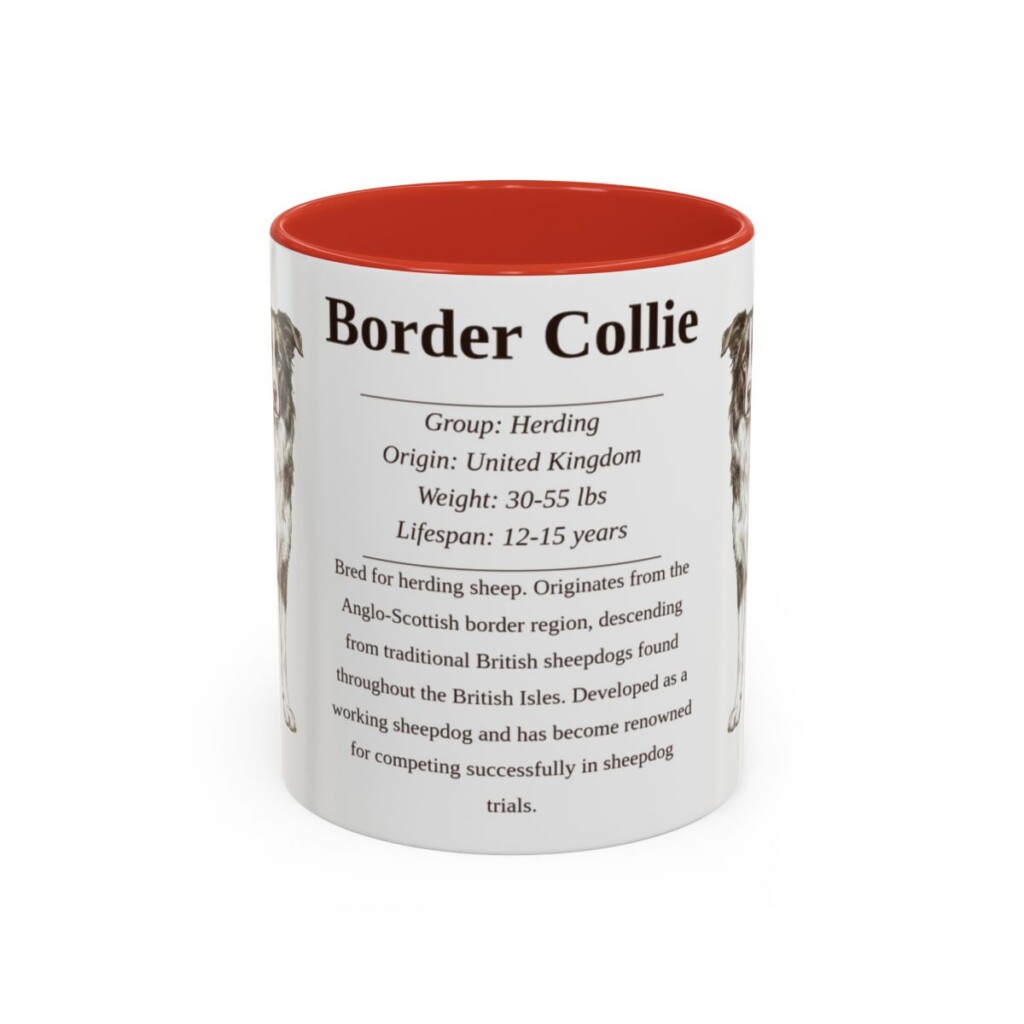 11oz Border Collie Mug, Red, front view