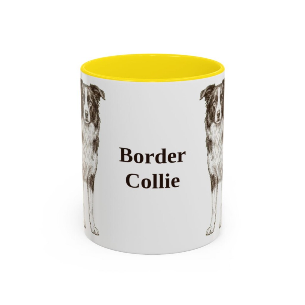 11oz Border Collie Mug, Yellow, front view