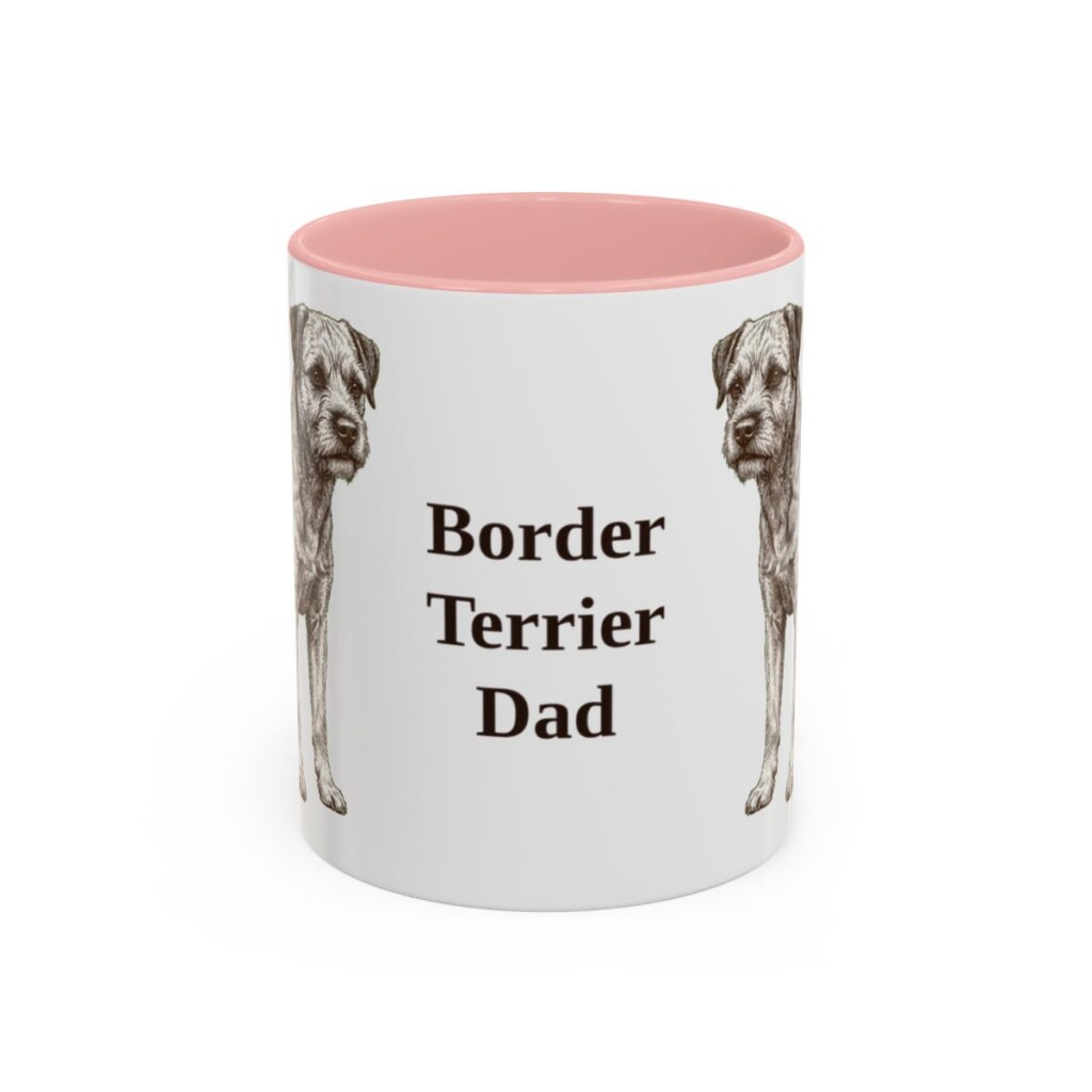 11oz Border Terrier Dog Dad Mug, Pink, front view