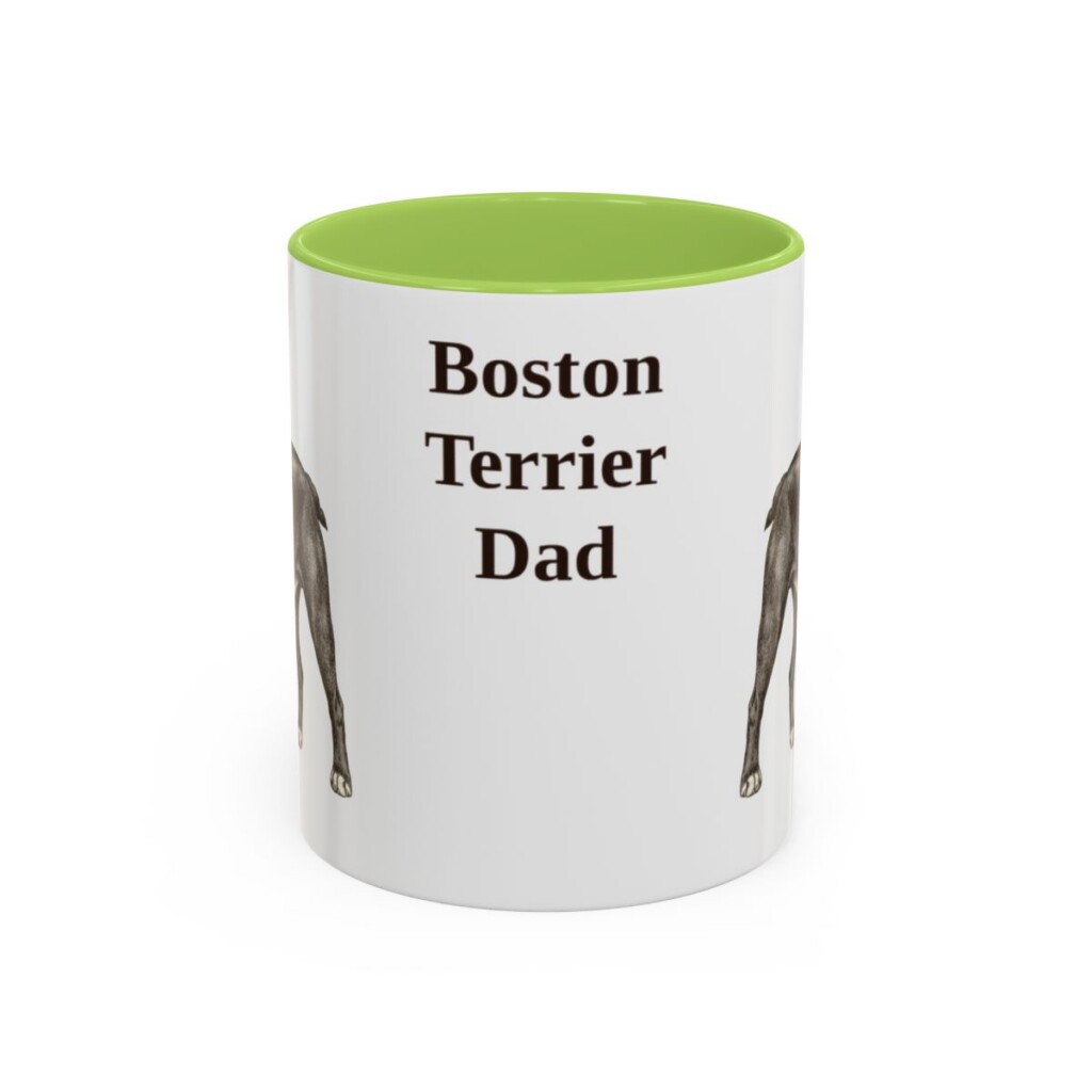 11oz Boston Terrier Dog Dad Mug, Light Green, front view