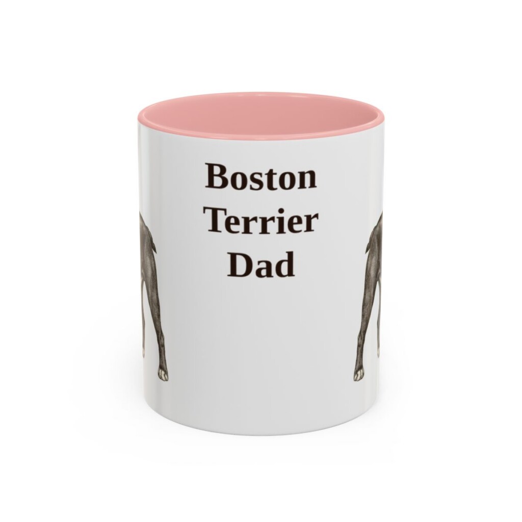 11oz Boston Terrier Dog Dad Mug, Pink, front view