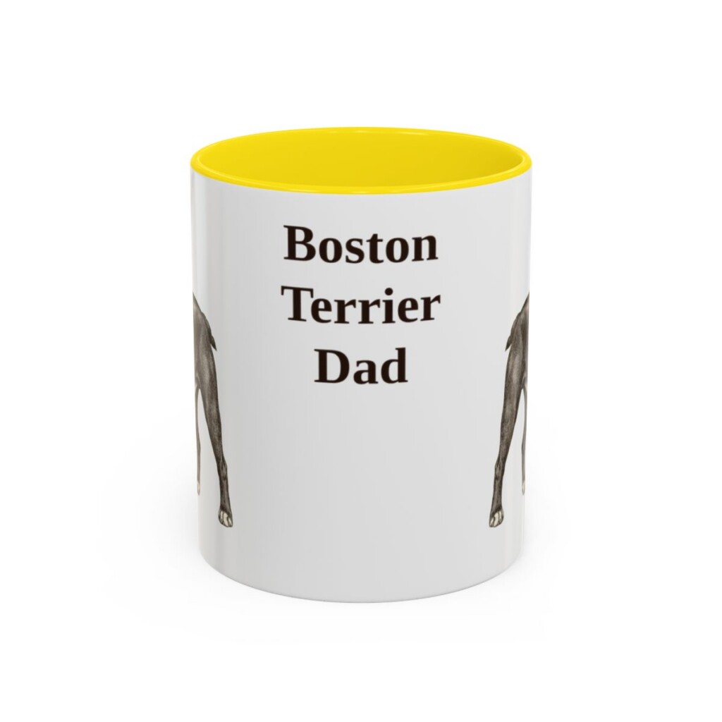 11oz Boston Terrier Dog Dad Mug, Yellow, front view