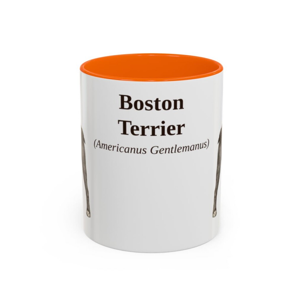11oz Boston Terrier Latin Mug, Orange, front view