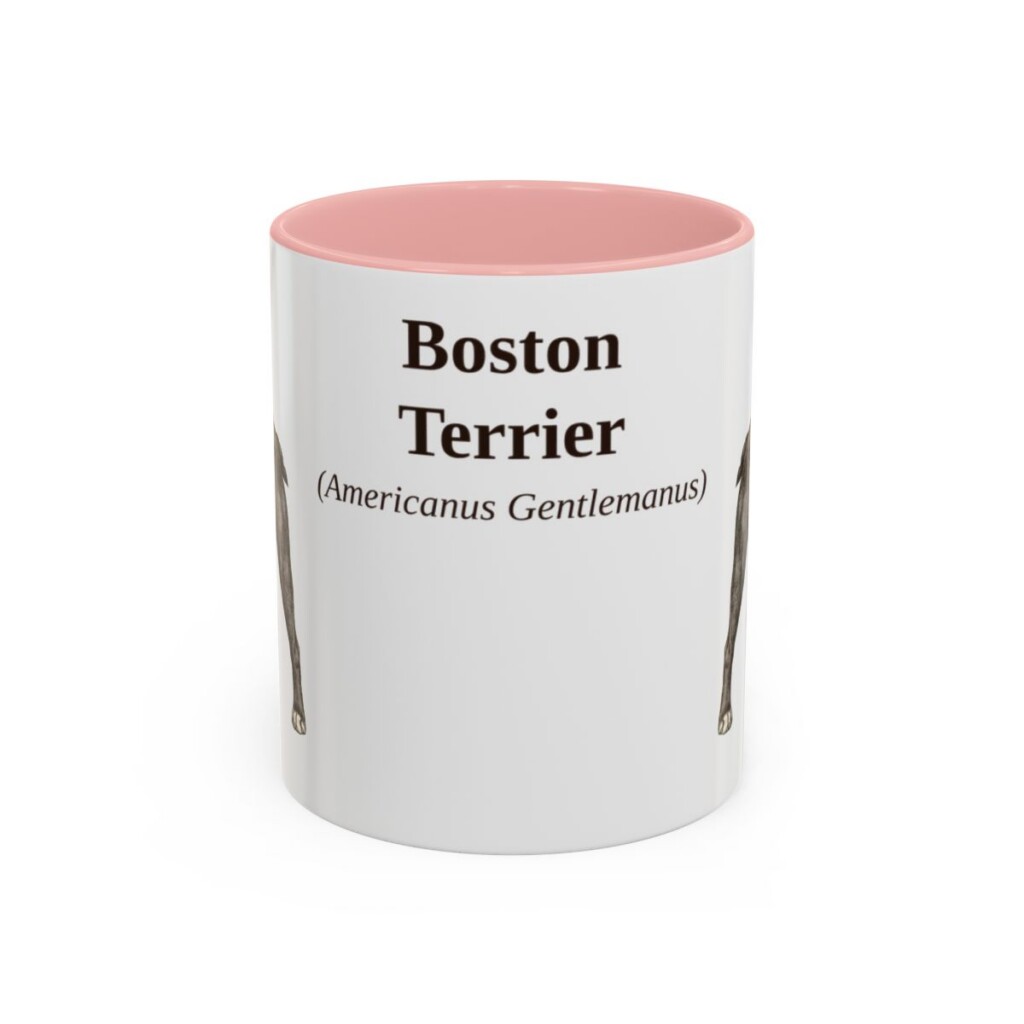 11oz Boston Terrier Latin Mug, Pink, front view