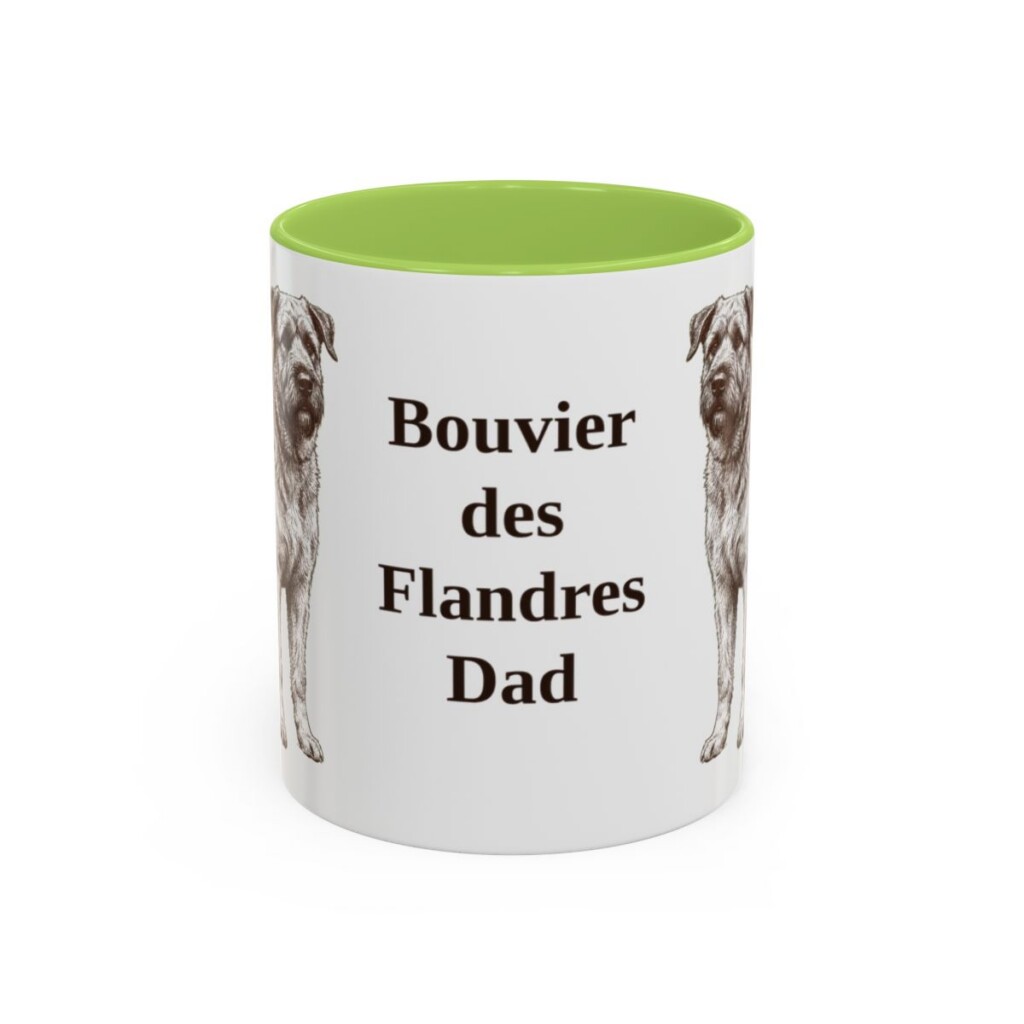 11oz Bouvier des Flandres Dog Dad Mug, Light Green, front view