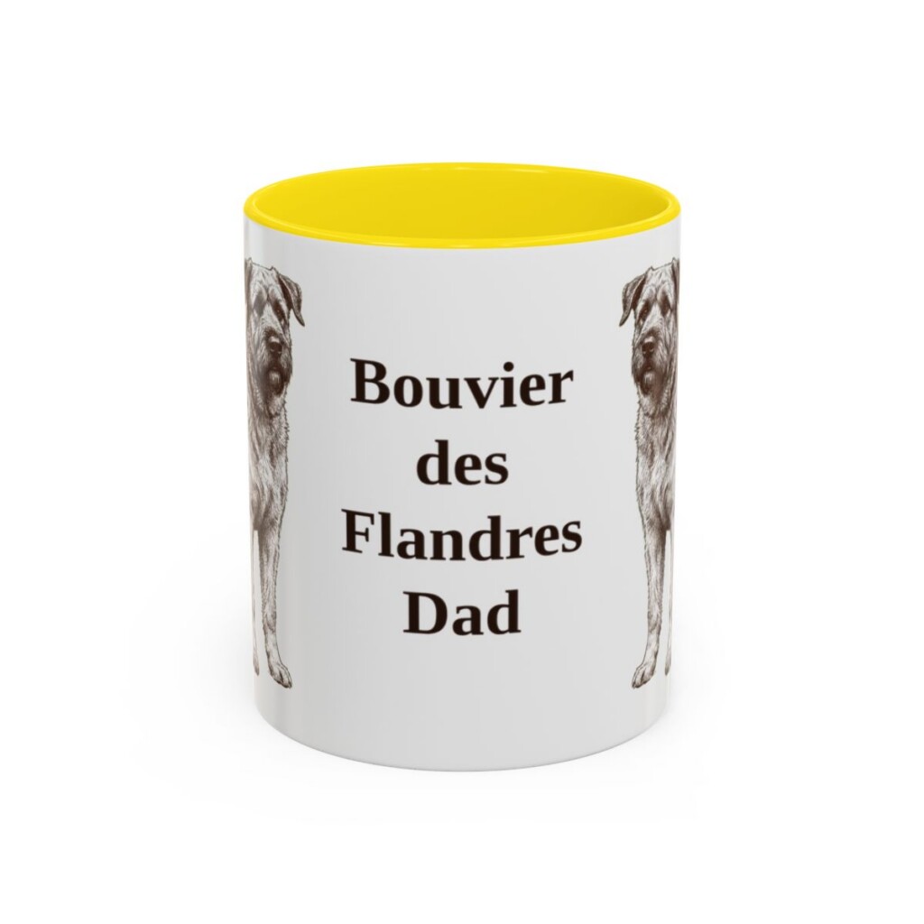 11oz Bouvier des Flandres Dog Dad Mug, Yellow, front view