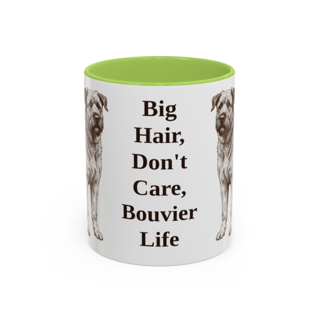 11oz Funny Bouvier des Flandres Mug, Light Green, front view