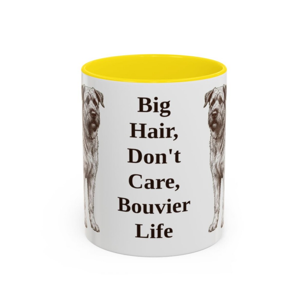 11oz Funny Bouvier des Flandres Mug, Yellow, front view