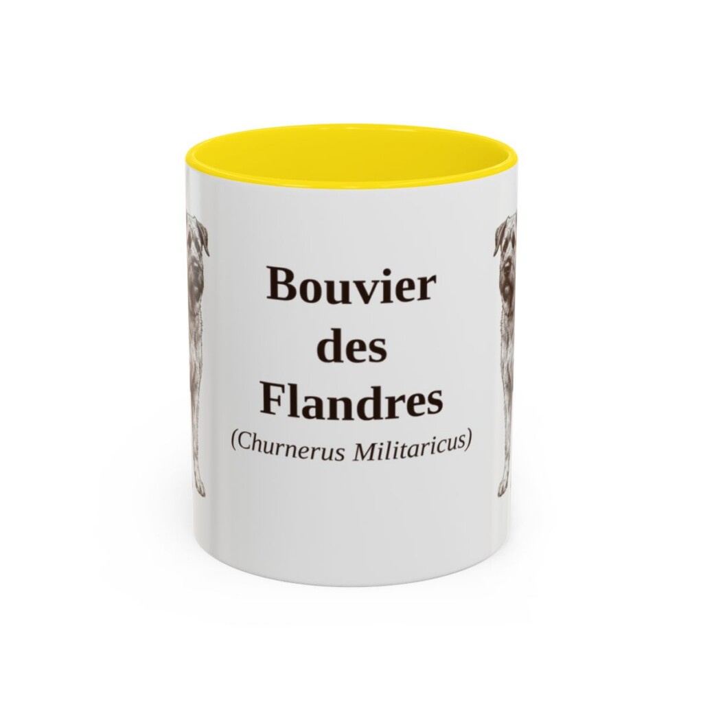 11oz-bouvier-des-flandres-mug-latin-yellow 11oz Bouvier des Flandres Latin Mug, Yellow, front view