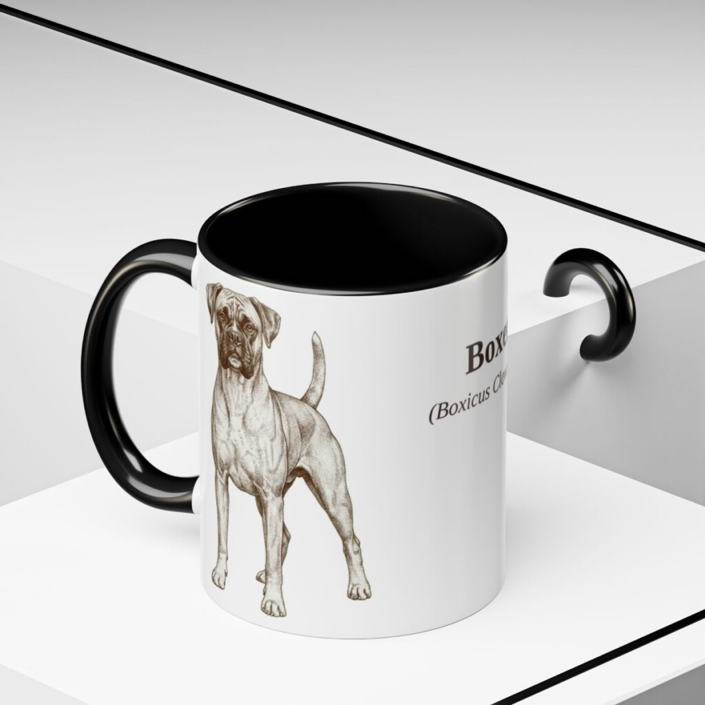 11oz Boxer Latin Mug, Black, lifestyle photo