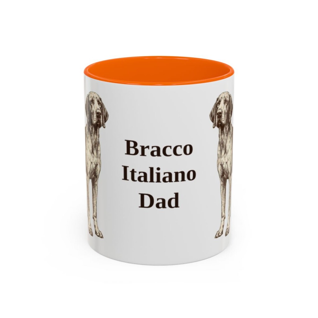 11oz Bracco Italiano Dog Dad Mug, Orange, front view