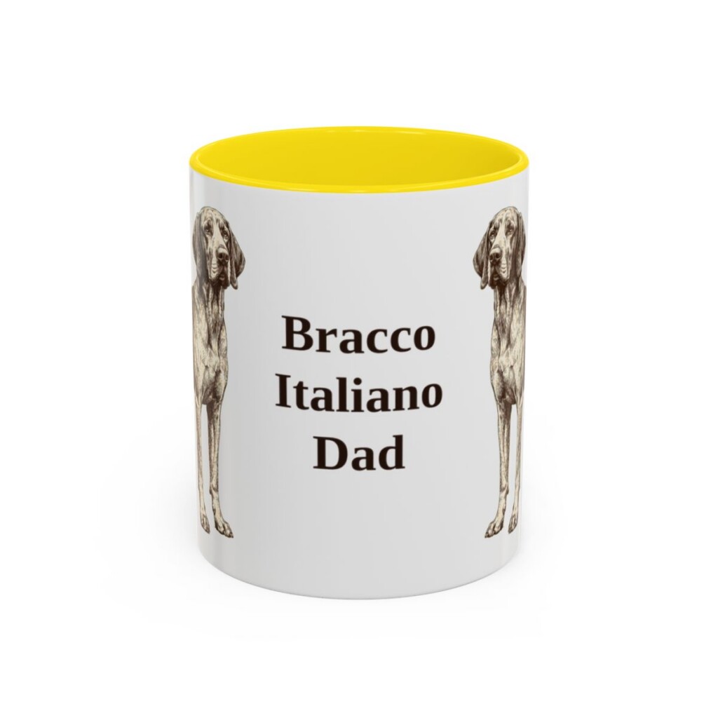 11oz Bracco Italiano Dog Dad Mug, Yellow, front view