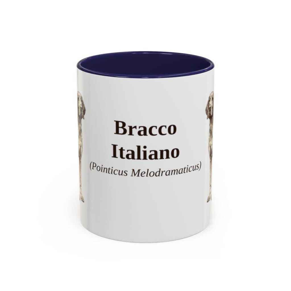 11oz Bracco Italiano Latin Mug, Navy, front view