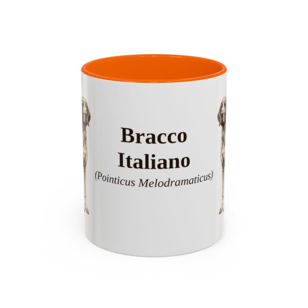 11oz Bracco Italiano Latin Mug, Orange, front view