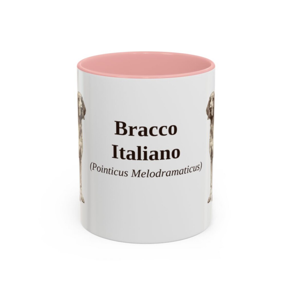 11oz Bracco Italiano Latin Mug, Pink, front view