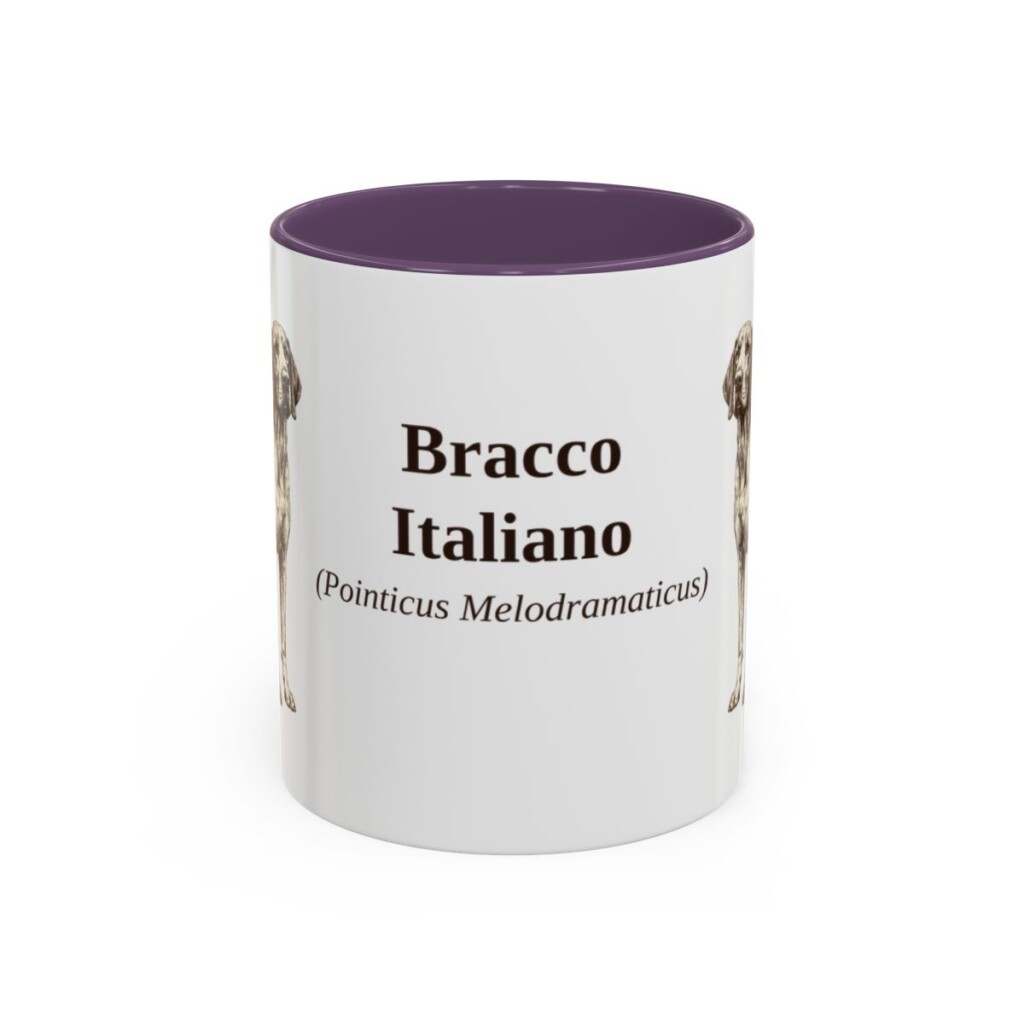 11oz Bracco Italiano Latin Mug, Purple, front view