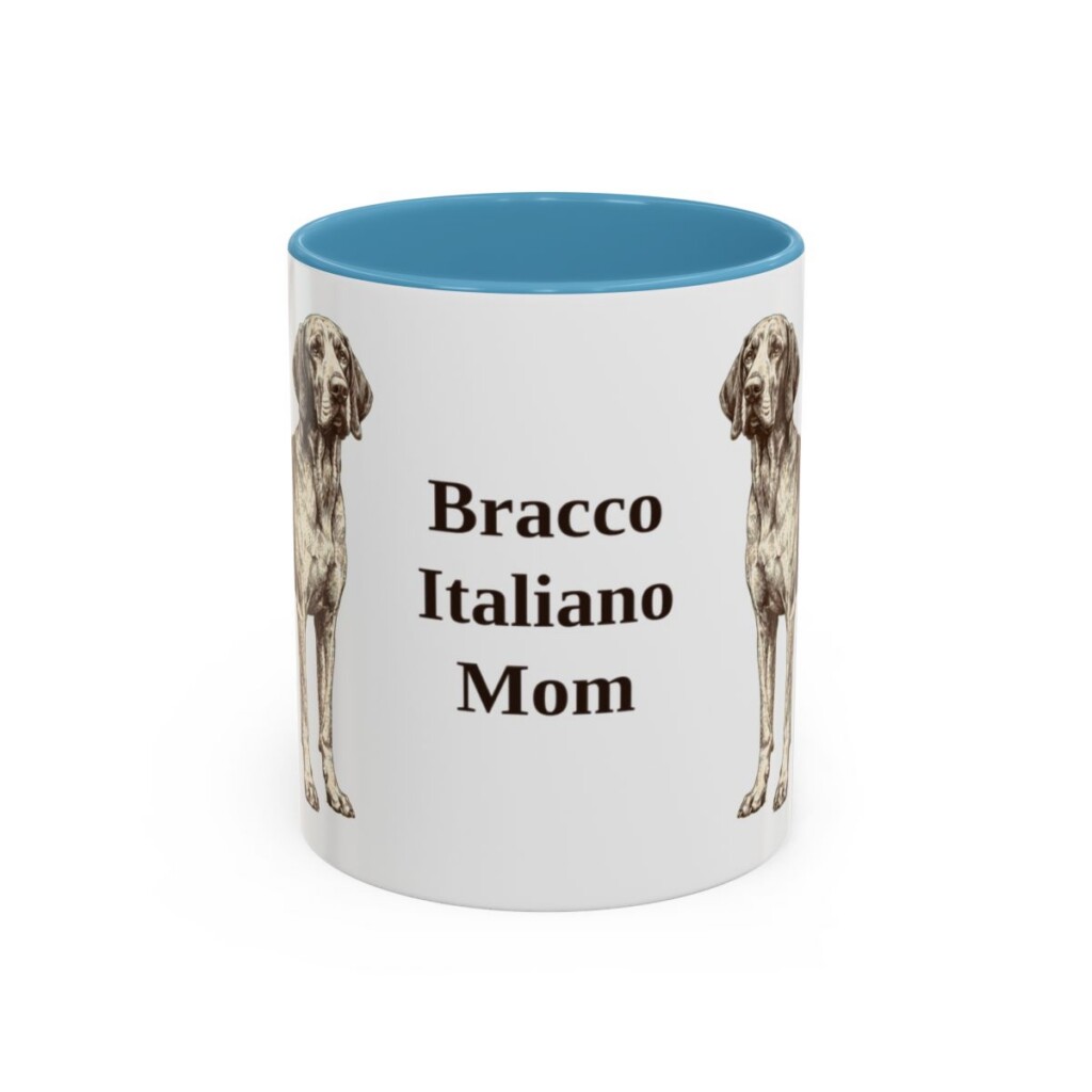 11oz Bracco Italiano Dog Mom Mug, Light Blue, front view