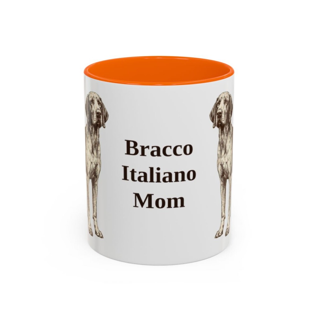 11oz Bracco Italiano Dog Mom Mug, Orange, front view