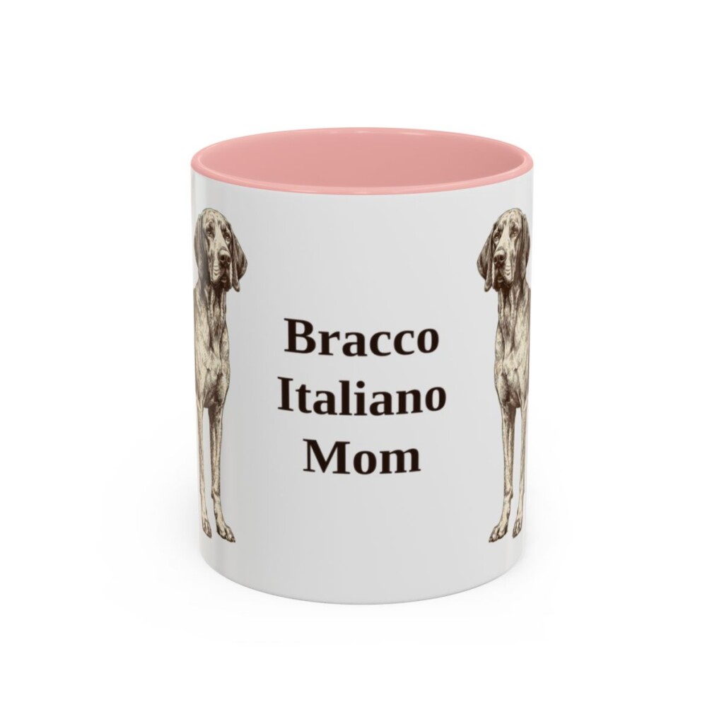 11oz Bracco Italiano Dog Mom Mug, Pink, front view