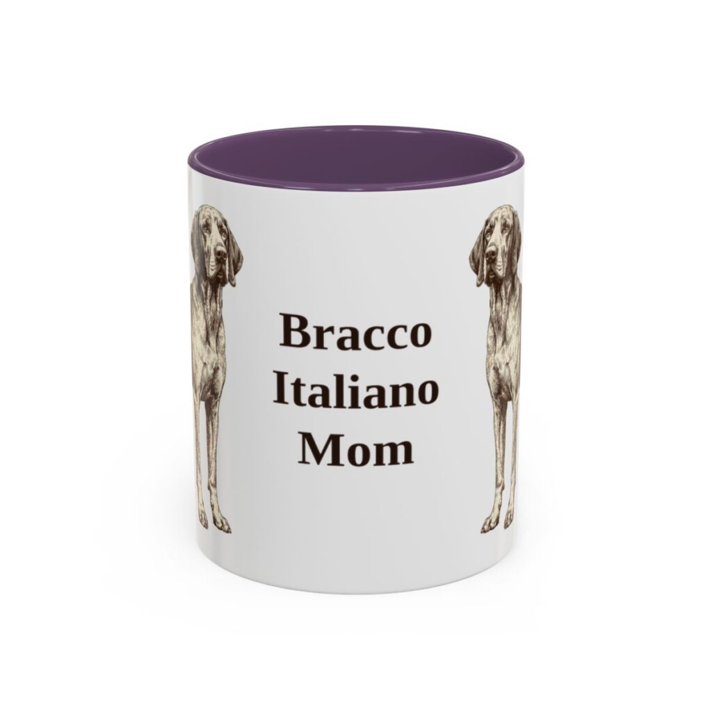 11oz Bracco Italiano Dog Mom Mug, Purple, front view