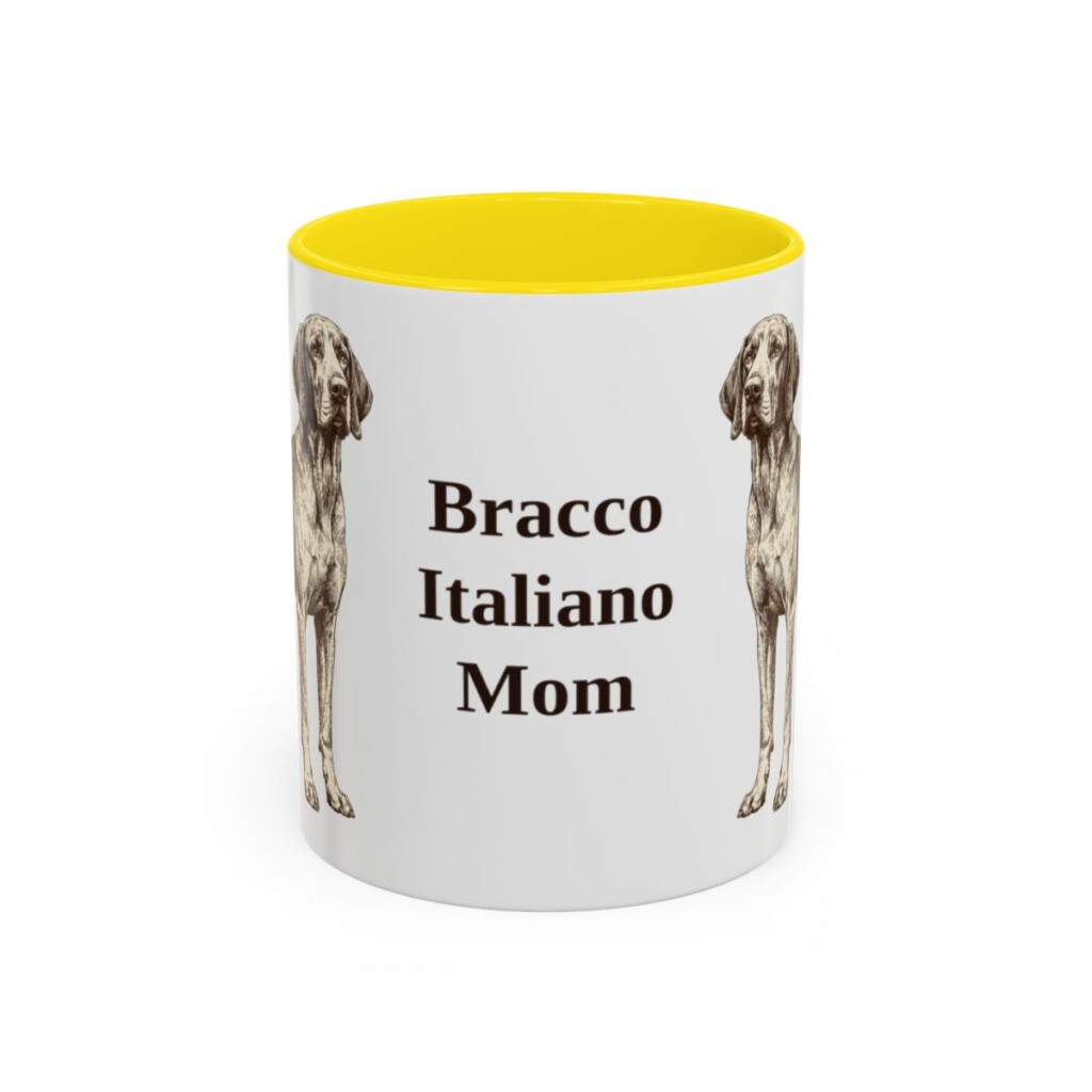 11oz Bracco Italiano Dog Mom Mug, Yellow, front view