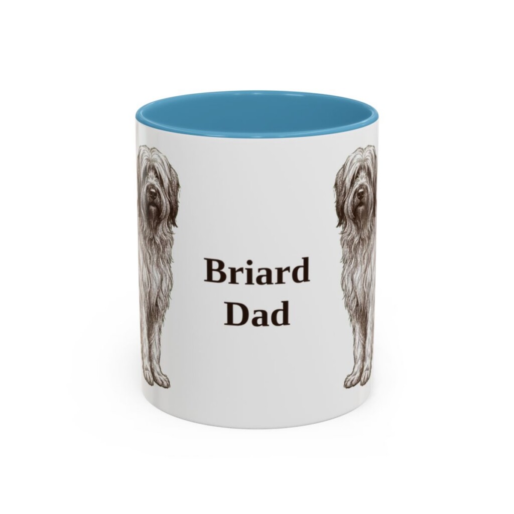 11oz Briard Dog Dad Mug, Light Blue, front view