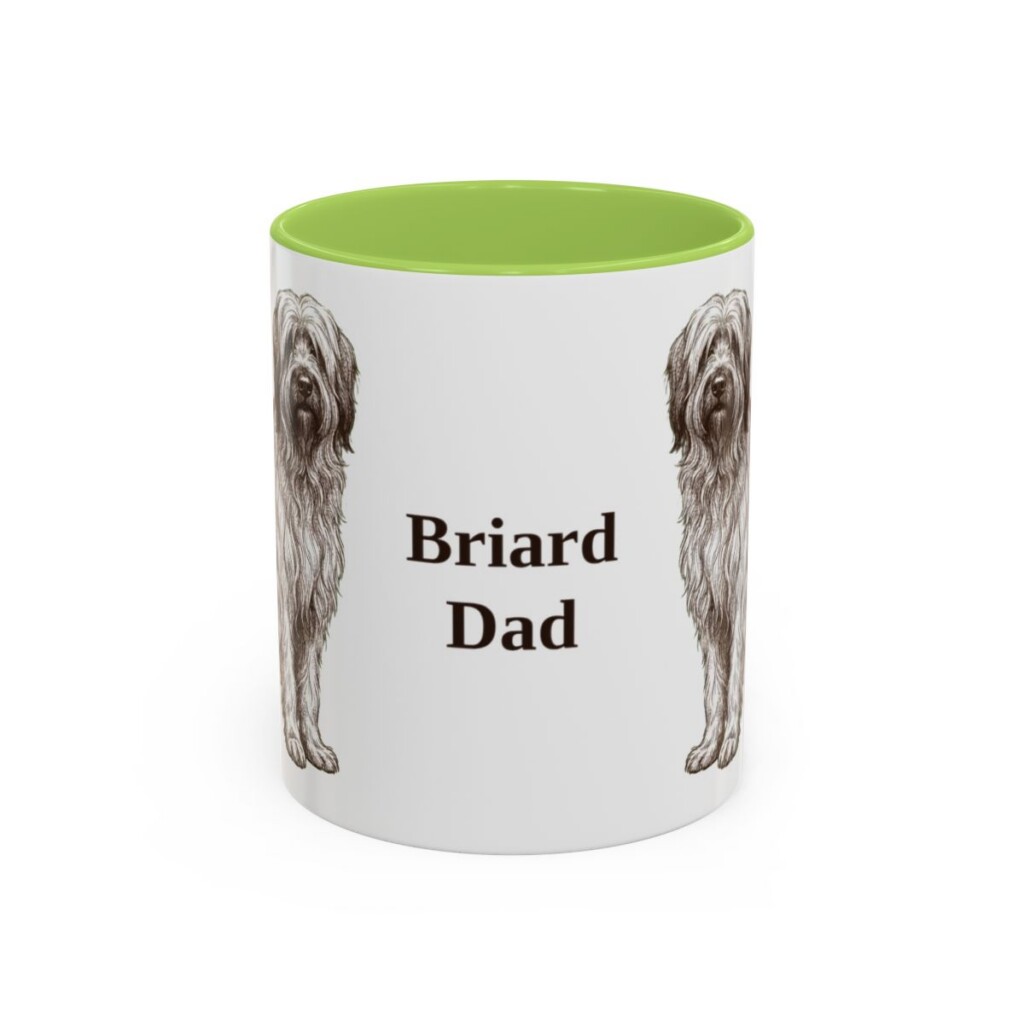 11oz Briard Dog Dad Mug, Light Green, front view