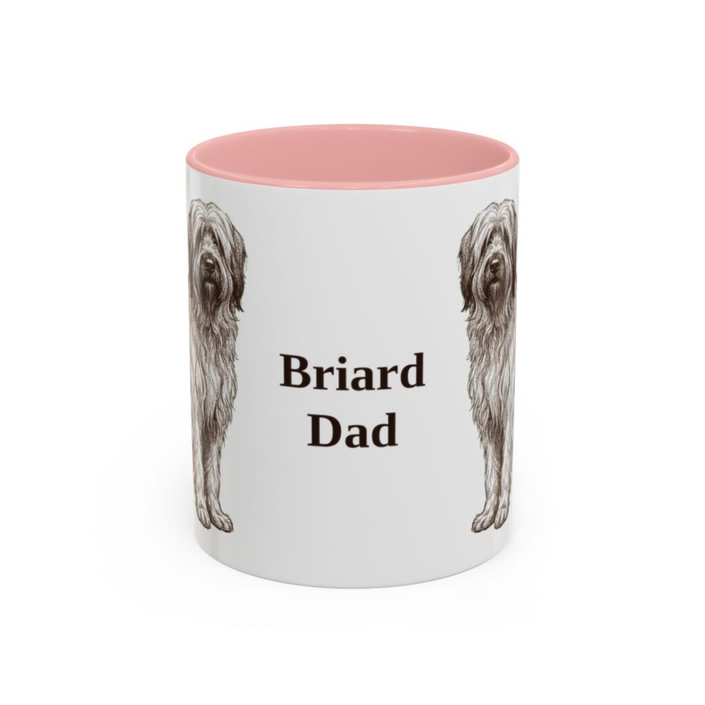 11oz Briard Dog Dad Mug, Pink, front view